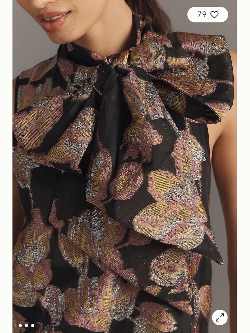 Maeve Black Metallic Floral Bow-Neck Dress